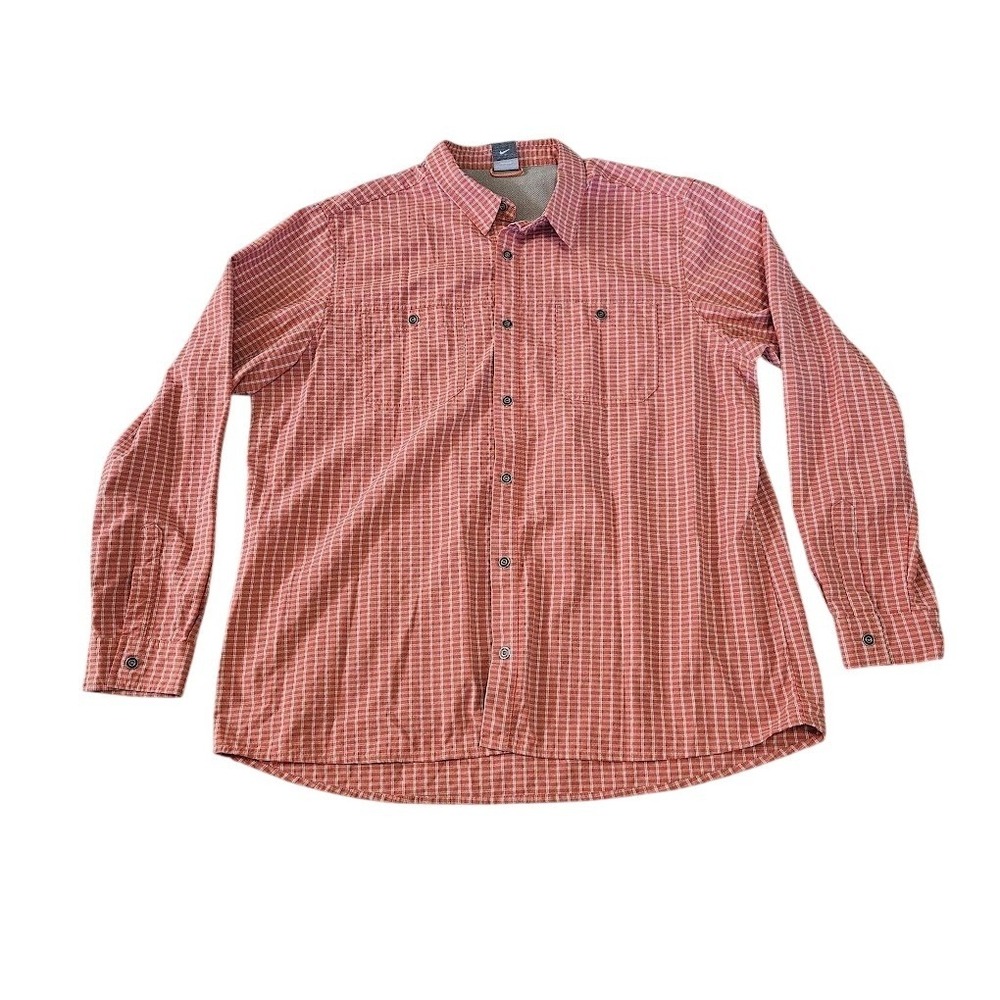 Nike ACG Button Up Shirt Men XXL Orange Plaid Long Sleeve Outdoor Collared